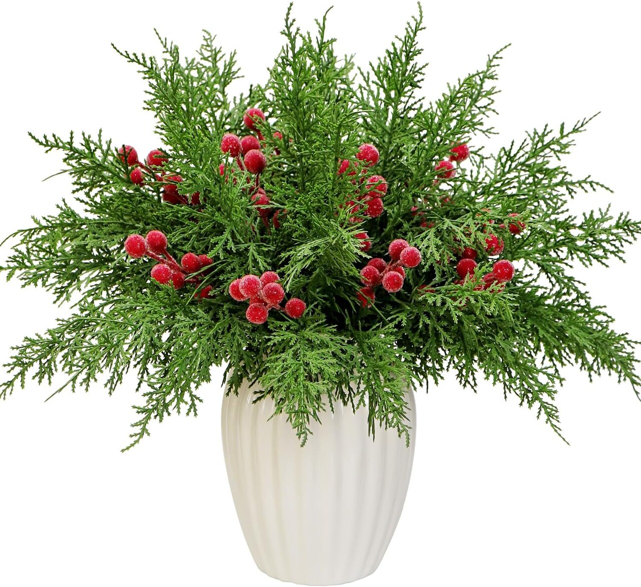 40Pcs Christmas 3D Artificial Pine Branches and Holly Berry Picks (Red Berry) 1"D x 1"W x 1"H